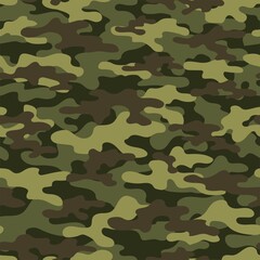 Fototapeta premium Military green vector camouflage hunting background seamless print.