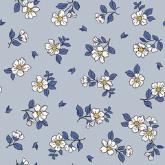 Beautiful vintage floral pattern in small realistic flowers. Small white flowers. Mauve background. Liberty style print. Floral seamless background. The elegant the template for fashion prints.