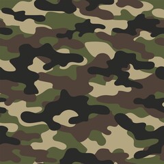 Fototapeta premium Abstraction green military camouflage khaki pattern vector graphics modern hunting background.