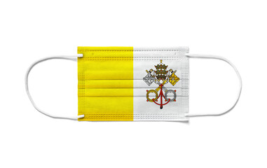 Flag of Vatican City on a disposable surgical mask. White background