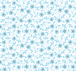 Cute floral pattern. Seamless vector pattern. Elegant template for fashion prints. Small light blue flowers for print. White background. Stock vector.