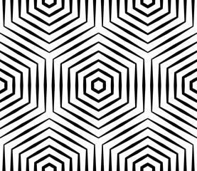 Halftone linear hexagon seamless pattern. Optical illusion geometric background. 