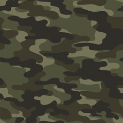 Fototapeta premium Camouflage green modern pattern seamless element for printing clothes, fabrics. Vector. Hunting and fishing.
