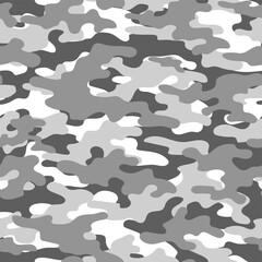 Abstract grey seamless camouflage pattern for printing clothes, fabrics. Army background. Vector design.