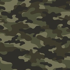 Abstract seamless green camouflage pattern for printing clothes, fabrics. Army background. Vector design.