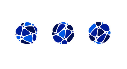 World globe logo symbol of connected pieces of blue matter - 429059228