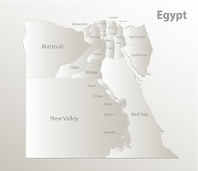 Egypt map, individual regions with names, card paper 3D natural vector