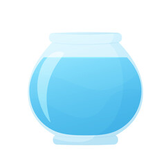 Vector illustration of an empty aquarium with water in cartoon style. Isolated on white background. Fishbowl
