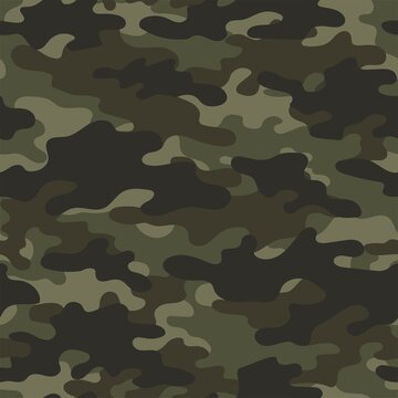 Digital camouflage seamless pattern. Military green texture. Abstract army or hunting masking ornament. Classic background. Vector design illustration.
