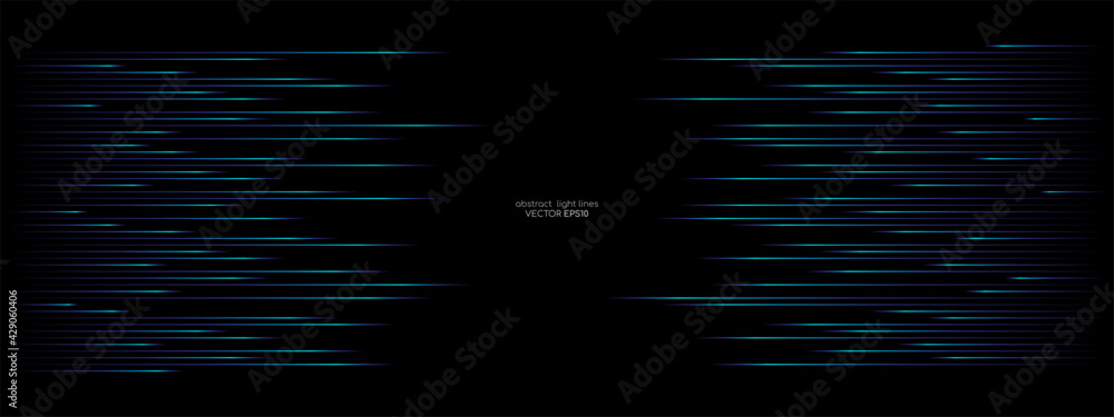 Poster abstract speed light lines movement dynamic pattern in blue green colors isolated on black backgroun