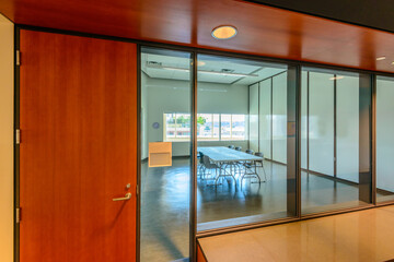 An empty office presentation room work place.