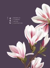Natural magnolia realistic flowers contemporary invitation layout designs. Event marketing floral pattern background vector illustration.
