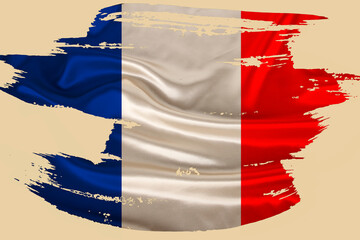 creative national grunge flag, brushstroke France flag on beige isolated background, concept of politics, global business, international cooperation