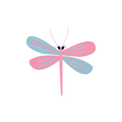 Fototapeta na wymiar Cute print of funny dragonfly. Vector illustration isolated on white background.