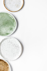 ceramic tableware top view on white background mock up