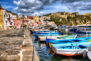 Fototapeta na wymiar Corricella on the Island of Procida, Bay of Naples, Italy