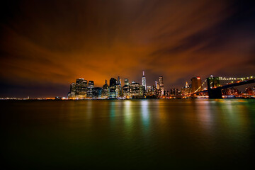 Fototapeta premium Manhattan, Financial District, New York, at Night