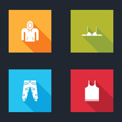 Set Hoodie, Bra, Camouflage cargo pants and Sleeveless T-shirt icon. Vector