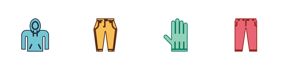 Set Hoodie, Pants, Leather glove and icon. Vector