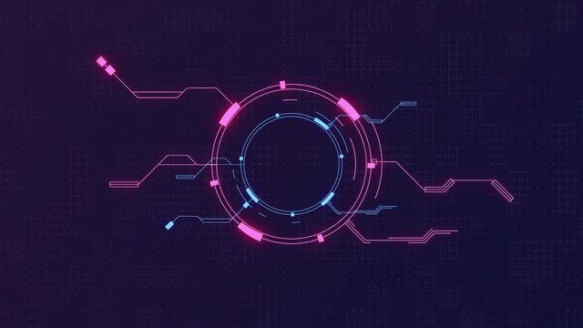 Animation of futuristic HUD user interface. FUI, GUI,UI virtual cyberspace elements. Abstract Computer technology background. hi-tech design.  virtual reality