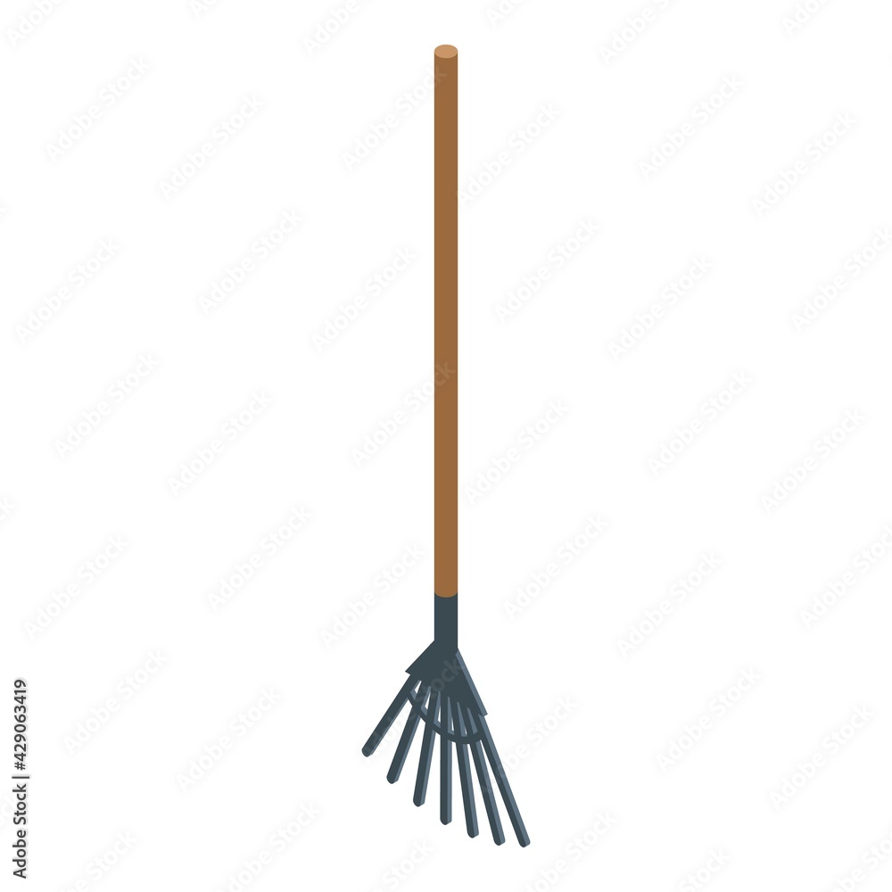Poster leaf rake icon. isometric of leaf rake vector icon for web design isolated on white background
