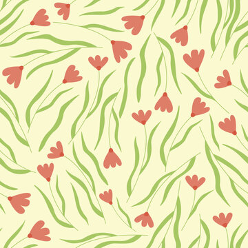 Seamless pattern with wild meadow flowers. Colorful hand drawn vector illustration. Abstract flowers. Print for wrapping, textile or paper