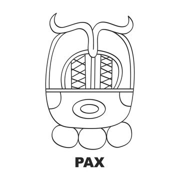 Vector icon with Glyph from Maya Haab calendar. Calendar month symbol Pax