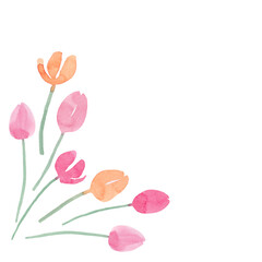 Simple tulips set, abstract watercolor free-hand illustration for postcard, invitation, banner