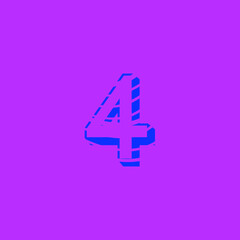 number 4 four, with organic curved lines texture, vector
