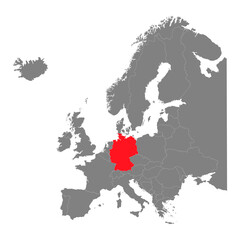Grayscale silhouette with europe map and Germany in red color