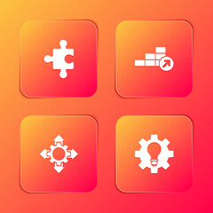 Fototapeta premium Set Piece of puzzle, Financial growth, Project team base and Light bulb and gear icon. Vector