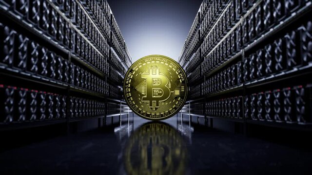 Bitcoin cryptocurrency mining 4k video footage. High quality 4k footage