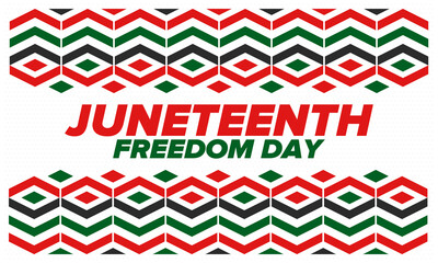 Juneteenth Independence Day. Freedom or Emancipation day. Annual american holiday, celebrated in June 19. African-American history and heritage. Poster, greeting card, banner and background. Vector