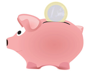 Hand put euro coin in piggybank. vector