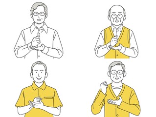 人物イラスト 男性 セット 正面 なるほど 了解 シニア