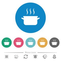 Steaming pot flat round icons