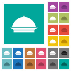 Food tray square flat multi colored icons