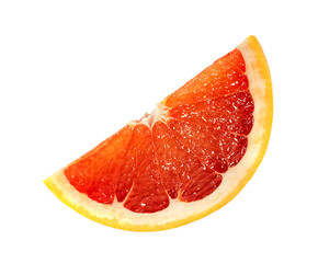 Slice of grapefruit close-up isolated on white background.