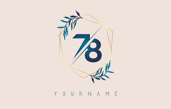 Number 78 7 8 logo with golden polygon frames and gradient blue leaves design.