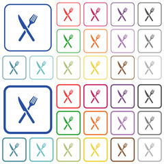 Fork and knife outlined flat color icons