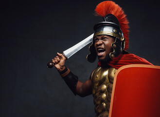Screaming imperial soldier with shield and sword