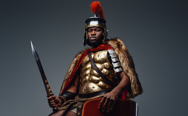 Ancient roman soldier of african descent with sword