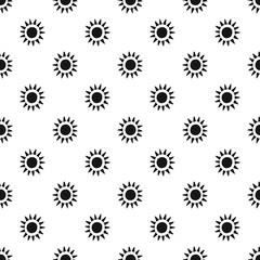 Vector seamless pattern with abstract black hand drawn sun on white background. Ethnic illustration.