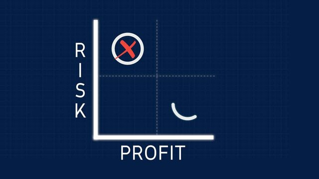 Risk and Profit Matrix Diagram Chart with Checkmark on Profit and Risk Animation on Solid Background and Green Screen