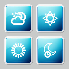 Set line Cloud with moon and stars, Sun, and Sleeping icon. Vector