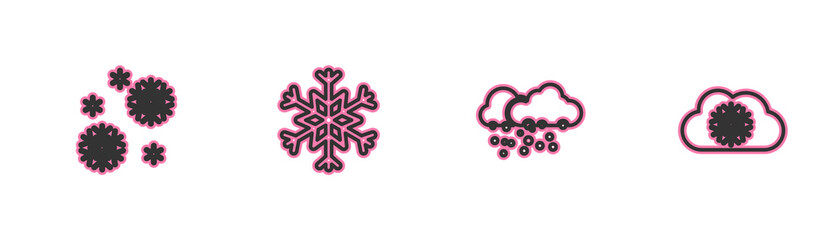 Set line Snow, Cloud with snow, Snowflake and icon. Vector