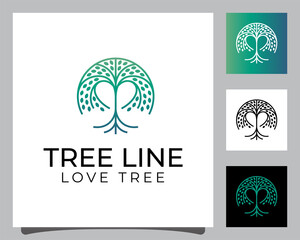nature tree life line art logo inspiration, tree love garden logo symbol