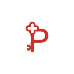 Letter P logo icon with key icon design symbol template