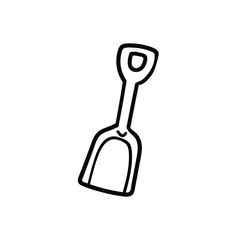Baby scoop for games in sand box. Shovel in doodle style. Vector illustration