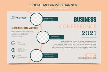 Business webinar Conference Concept Banner Template or social media horizontal banner. Live conference or invitation banner.